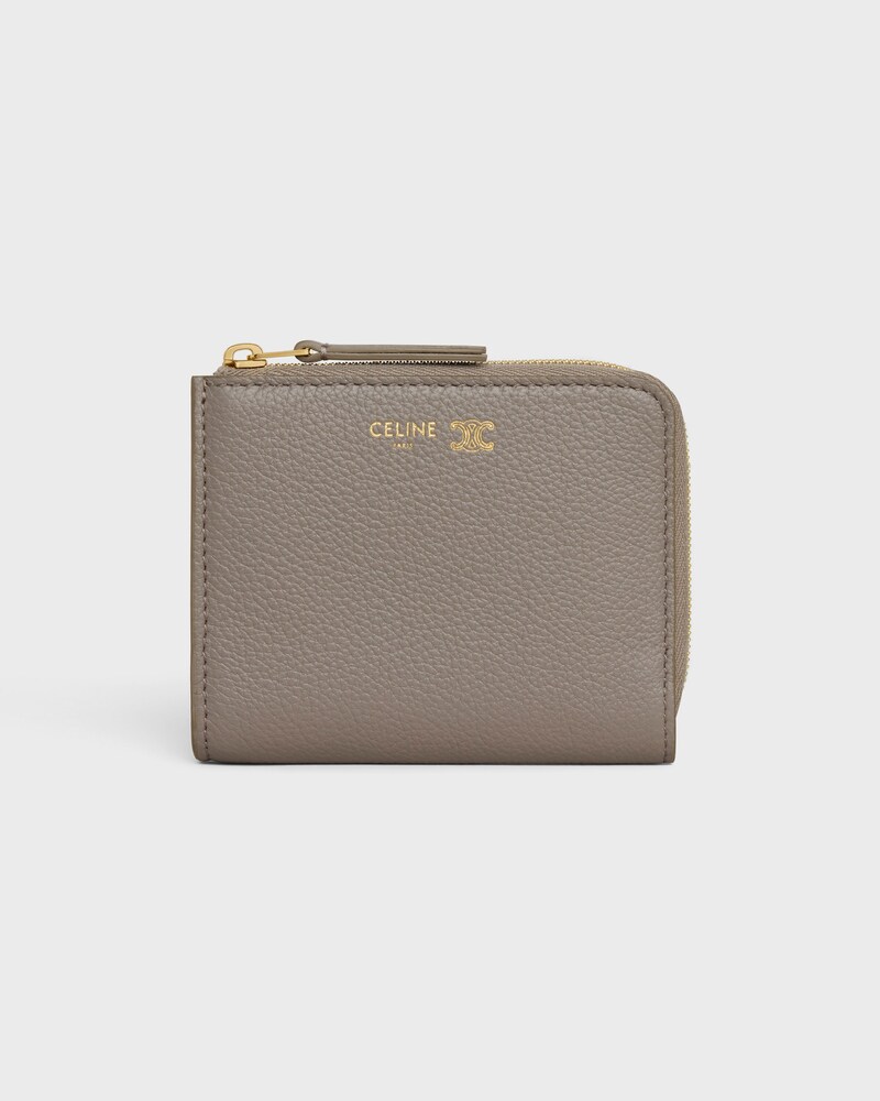 FLAT ZIPPED WALLET TRIOMPHE STAMP IN SUPPLE GRAINED CALFSKIN - PEBBLE / LIGHT BLUE - WALLETS - 1 | CELINE