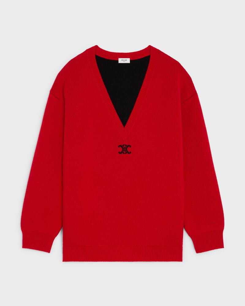 oversized v-neck sweater IN cashmere - RED/BLUE/BLACK -  - 1 | CELINE