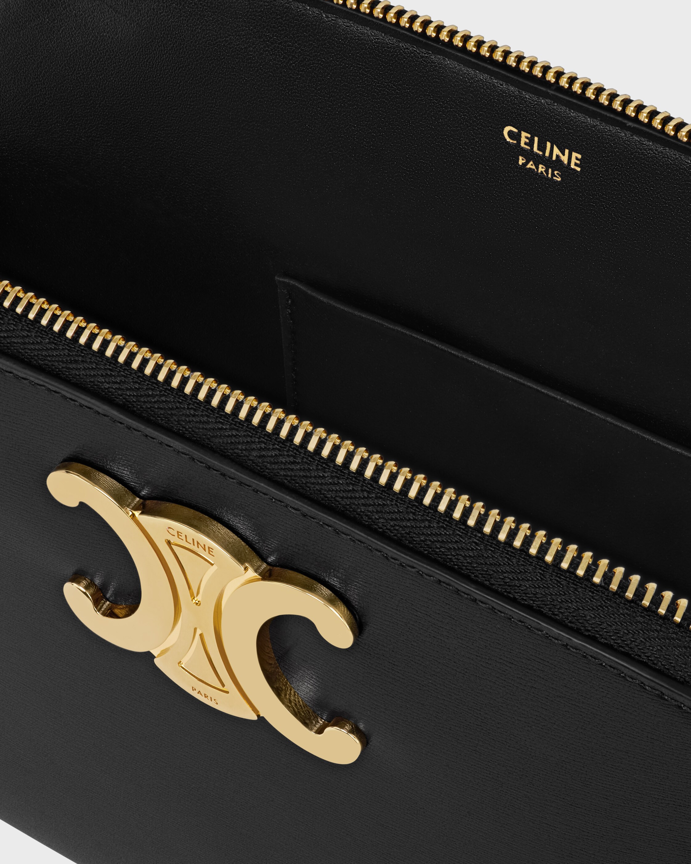 POUCH TRIOMPHE in SHINY CALFSKIN - BLACK | CELINE