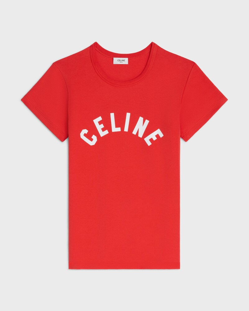 CAMISETA DE CORTE REGULAR DE PUNTO DE ALGODÓN DE CANALÉ - ROJO CICLISTA/BLANCO CRUDO -  - 1 | CELINE