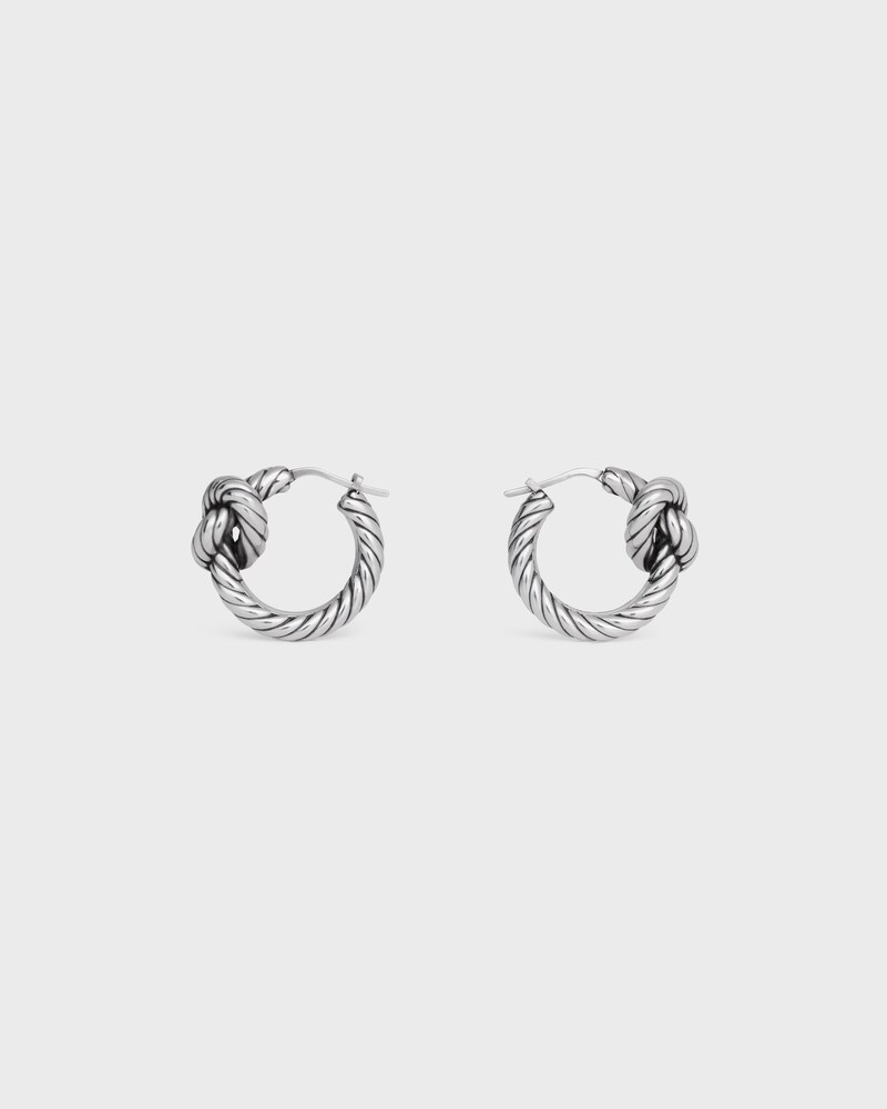 Knot Cord Patterned Hoops in Brass with Rhodium finish - SILVER - EARRINGS - 1 | CELINE