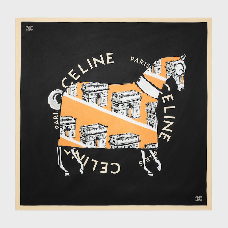 square IN CELINE HORSE SILK TWILL - BLACK/ORANGE/OFFWHITE -  - 1 | CELINE