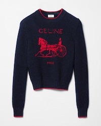 RUNDHALSPULLOVER AUS LAMMWOLLE - MARINEBLAU/ROT -  - 1 | CELINE