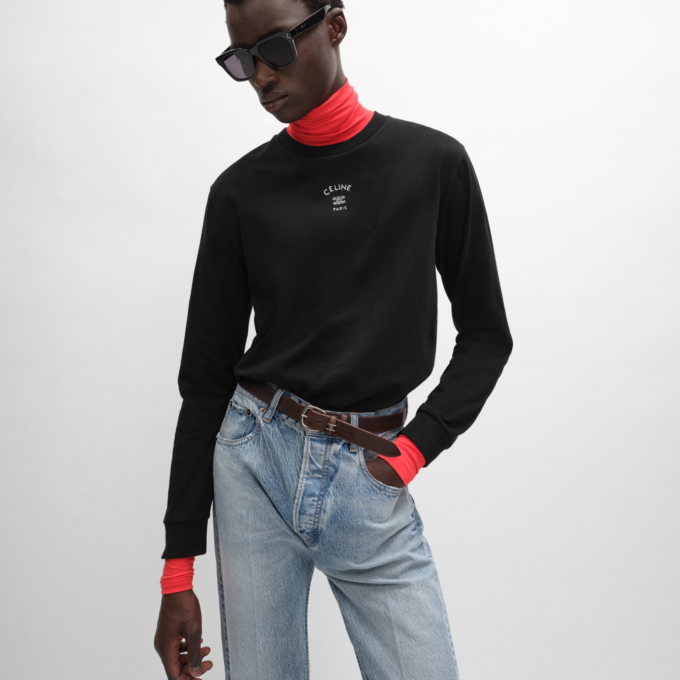 long sleeved t-shirt IN cotton jersey - BLACK / WHITE | CELINE