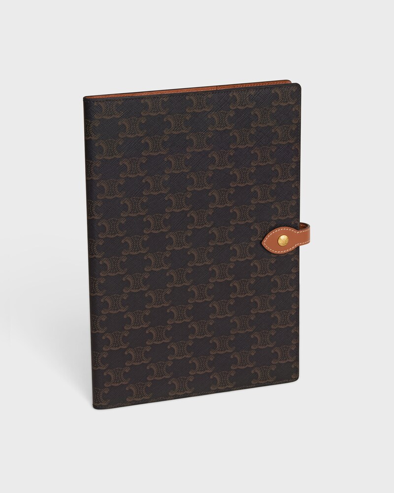 LARGE NOTEBOOK COVER IN TRIOMPHE CANVAS AND CALFSKIN - TAN - STATIONERY - 1 | CELINE