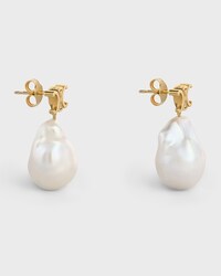 Les Perles Celine Baroque Earrings in Brass with Gold Finish and Cultured Pearls - GOLD / IVORY - EARRINGS - 2 | CELINE