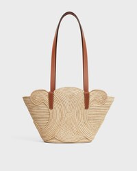 CELINE CLASSIC PANIER SMALL BRAIDED TRIOMPHE in RAFFIA and CALFSKIN - TAN - PANIER - 1 | CELINE