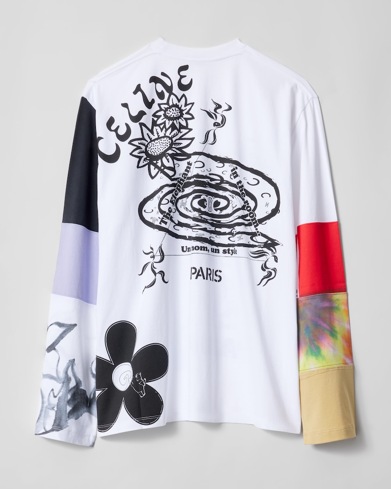 LONG-SLEEVED T-SHIRT IN cotton jersey - OPTIC WHITE / MULTICOLOR -  - 1 | CELINE