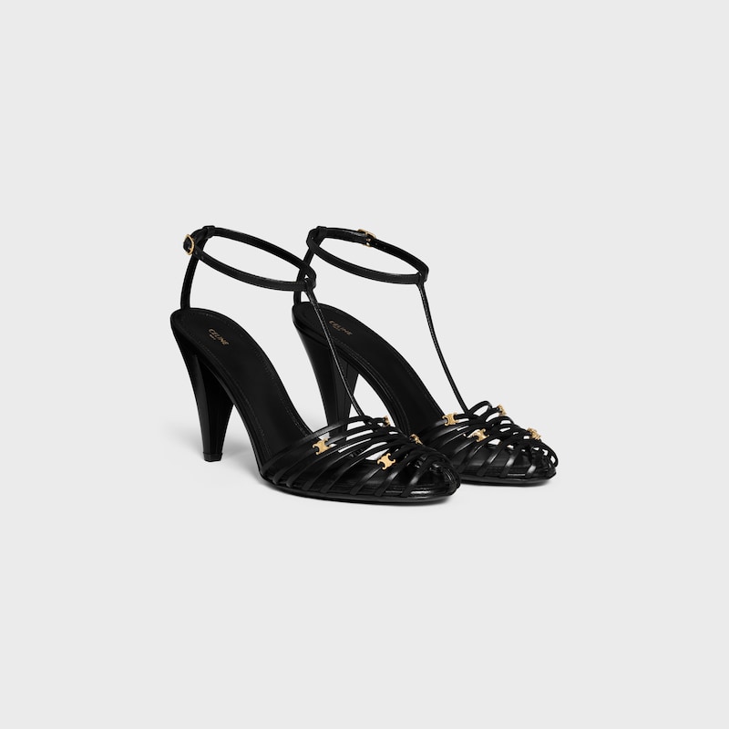 CAGE HEELED SANDAL IN GOATSKIN - BLACK -  - 1 | CELINE