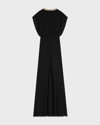long dress with embroidered collar IN silk georgette - BLACK -  - 2 | CELINE