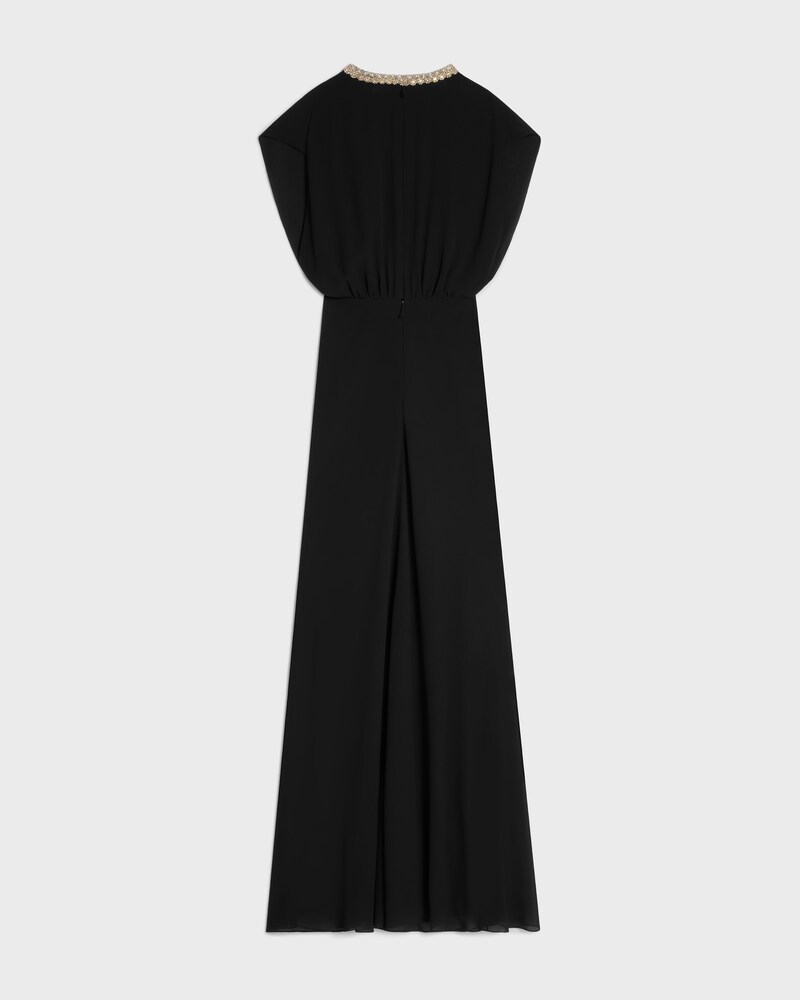 long dress with embroidered collar IN silk georgette - BLACK -  - 1 | CELINE