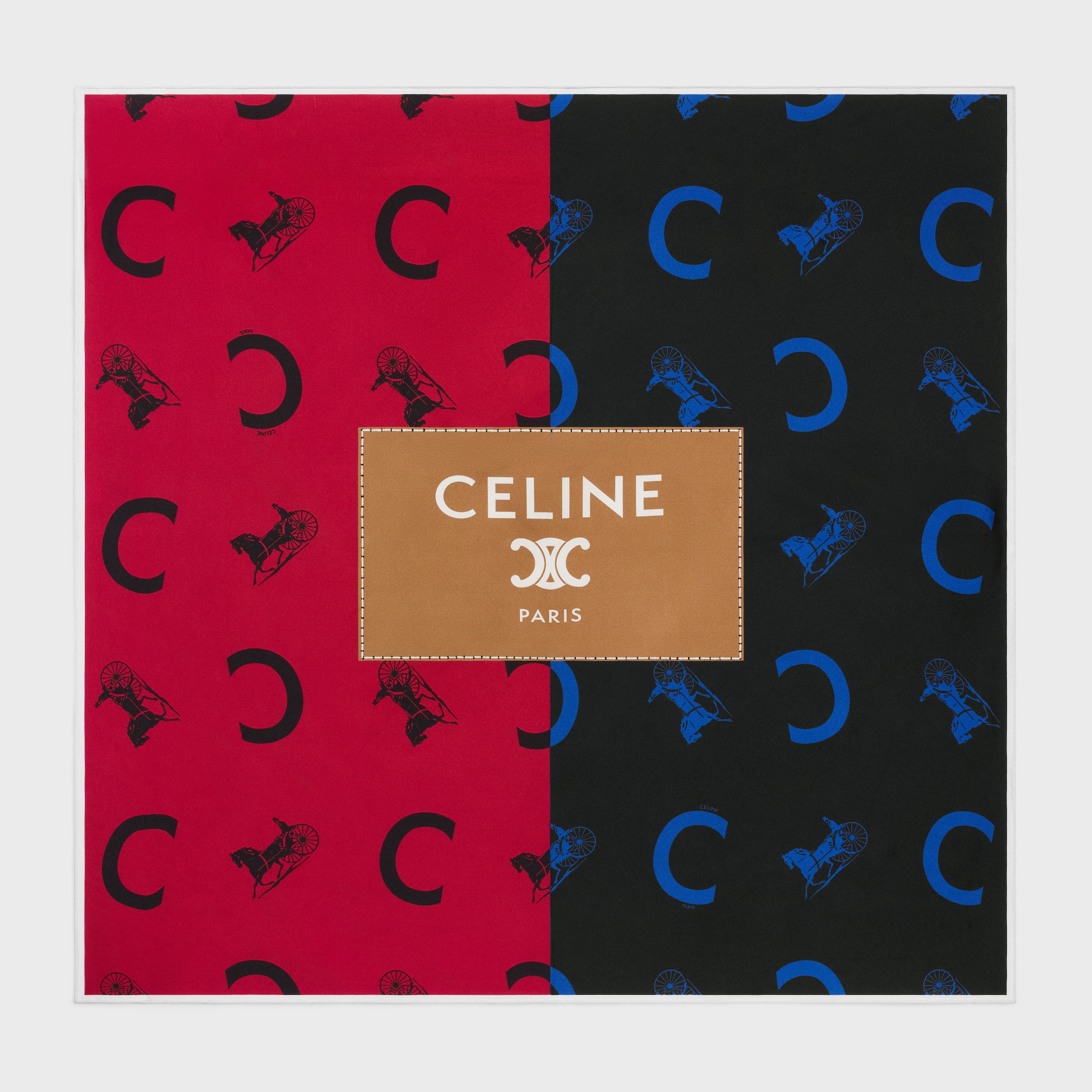 STAMPED C CALÈCHE FOULARD 90 - RED/NAVY/CAMEL | CELINE