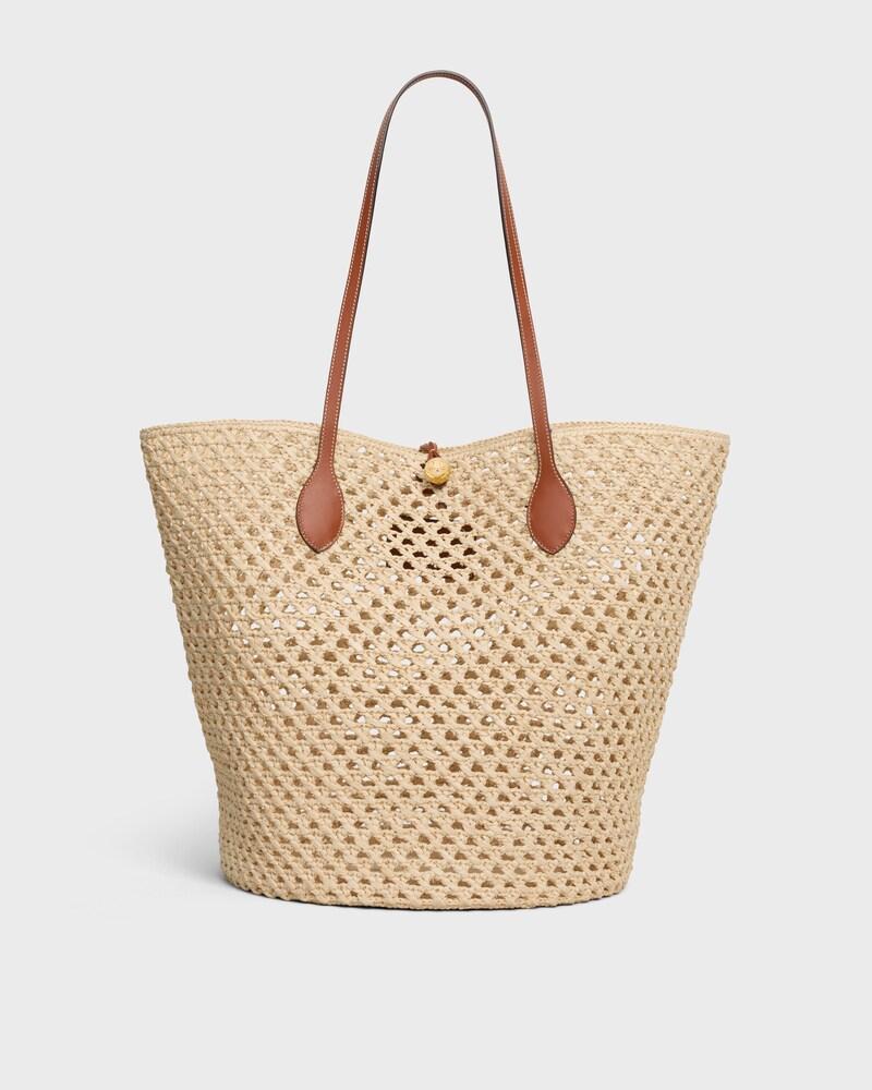 BUCKET TRIOMPHE BEADS BASKET IN RAFFIA AND CALFSKIN - TAN - PANIER - 1 | CELINE