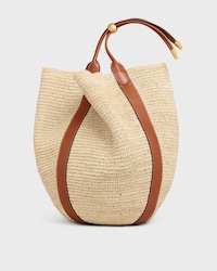 LARGE DROP BUCKET BAG IN RAFFIA AND CALFSKIN - TAN - ÉTÉ CELINE - 1 | CELINE