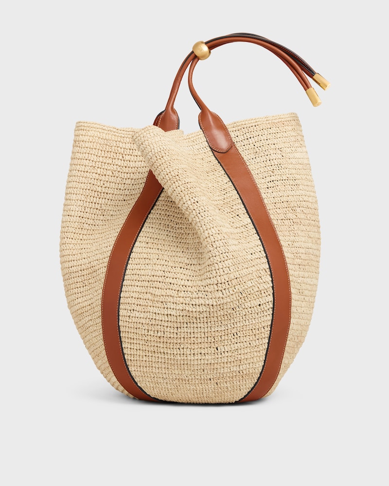 LARGE DROP BUCKET BAG IN RAFFIA AND CALFSKIN - TAN - BUCKET - 1 | CELINE
