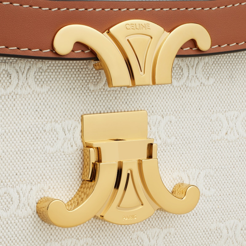 Classique Triomphe Bag in TEXTILE WITH TRIOMPHE ALL-OVER AND CALFSKIN - NATURAL / TAN - TRIOMPHE - 1 | CELINE