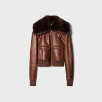 HIGH-COLLAR TEDDY IN CALFSKIN - BROWN -  - 1 | CELINE