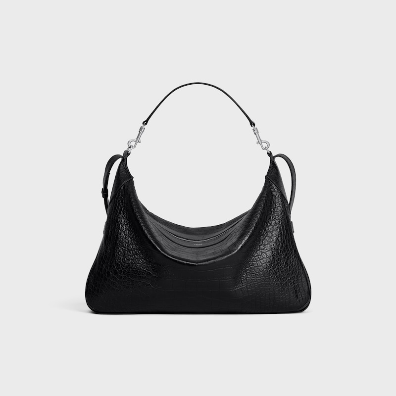Large Strap Romy IN CROCODILE EMBOSSED DEERSKIN - BLACK - TRAVEL BAGS - 1 | CELINE
