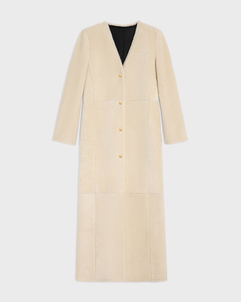 manteau long agneau shearling - CREAM / BLACK -  - 1 | CELINE