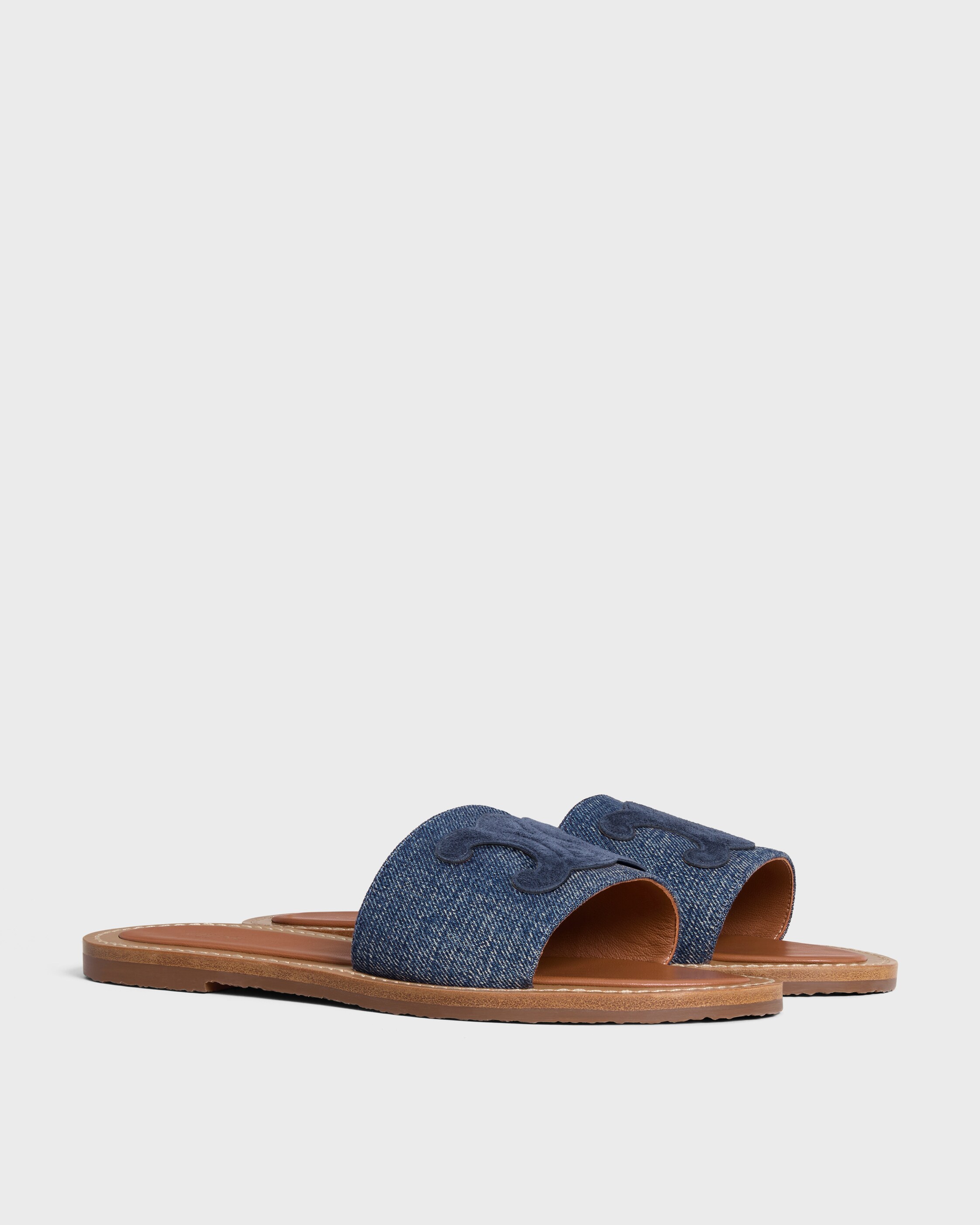CELINE LYMPIA MULE IN Denim and Calfskin - BLUE | CELINE