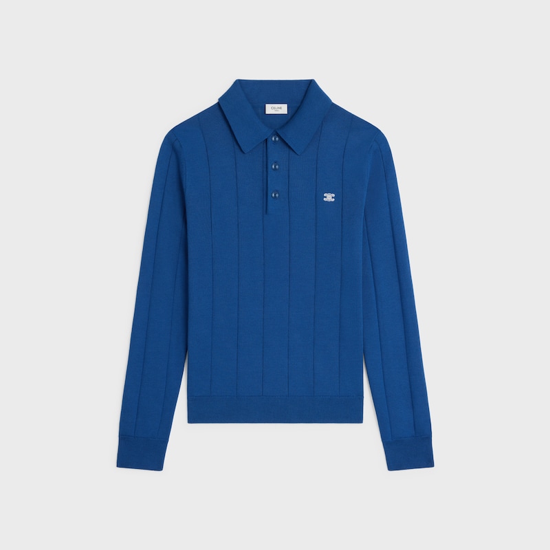 桑蠶絲及棉Polo衫 - 藍色 -  - 1 | CELINE