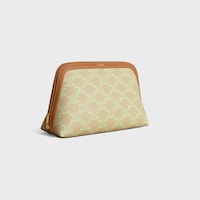 MEDIUM COSMETIC POUCH IN TRIOMPHE CANVAS AND CALFSKIN - SANDCASTLE / SOFT LIME - EVENING - 2 | CELINE