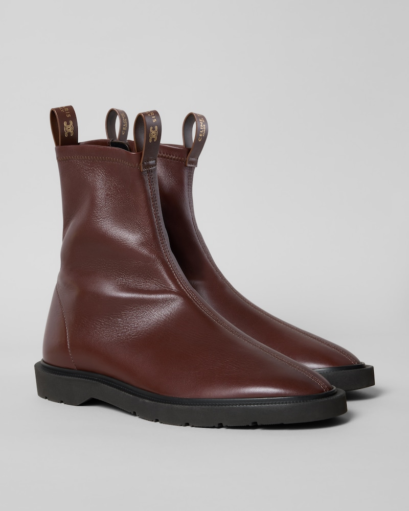 FLOW ZIPPED BOOT IN Stretch Lambskin - DARK BROWN / BLACK -  - 1 | CELINE