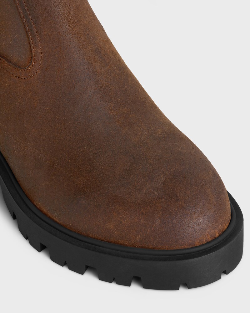 MARGARET - ZIPPED BOOT IN WAXED SUEDE CALFSKIN - DARK BROWN -  - 1 | CELINE