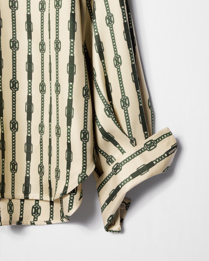 shirt IN printed silk twill - CREAM/DARK GREEN -  - 1 | CELINE
