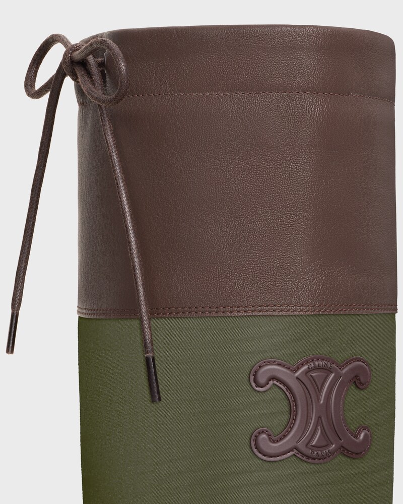 celine riley HIGH BOOT IN Nylon and Calfskin - Dark Brown / Khaki -  - 1 | CELINE