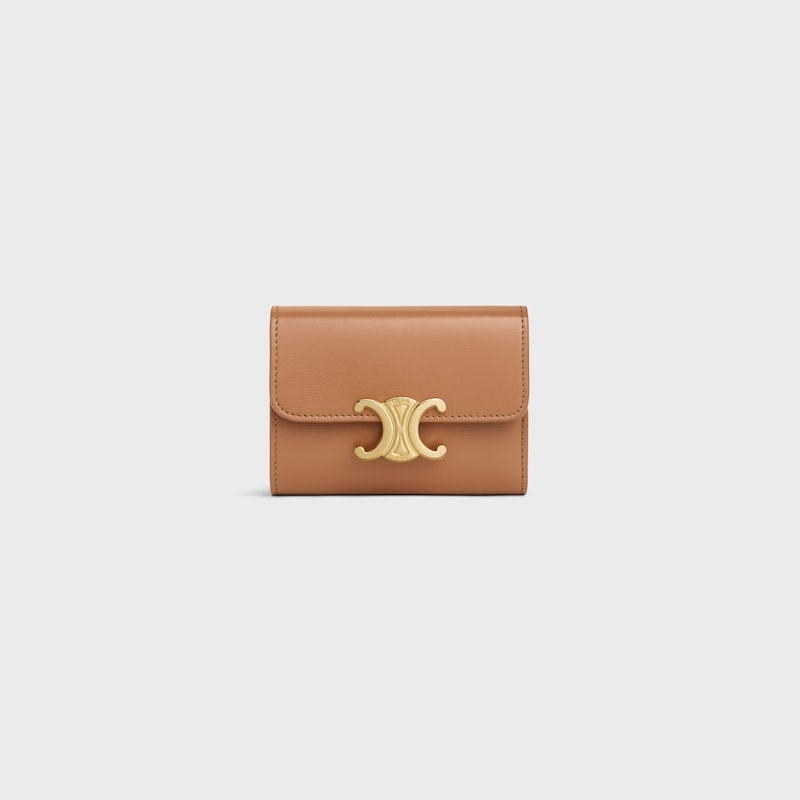 COMPACT WALLET WITH COIN TRIOMPHE in Shiny calfskin - BRONZE - COIN HOLDERS - 1 | CELINE