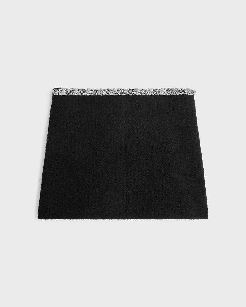 mini skirt with embroidered galloon in tweed - BLACK -  - 1 | CELINE