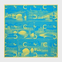 square IN silk twill - BLUE / YELLOW -  - 1 | CELINE