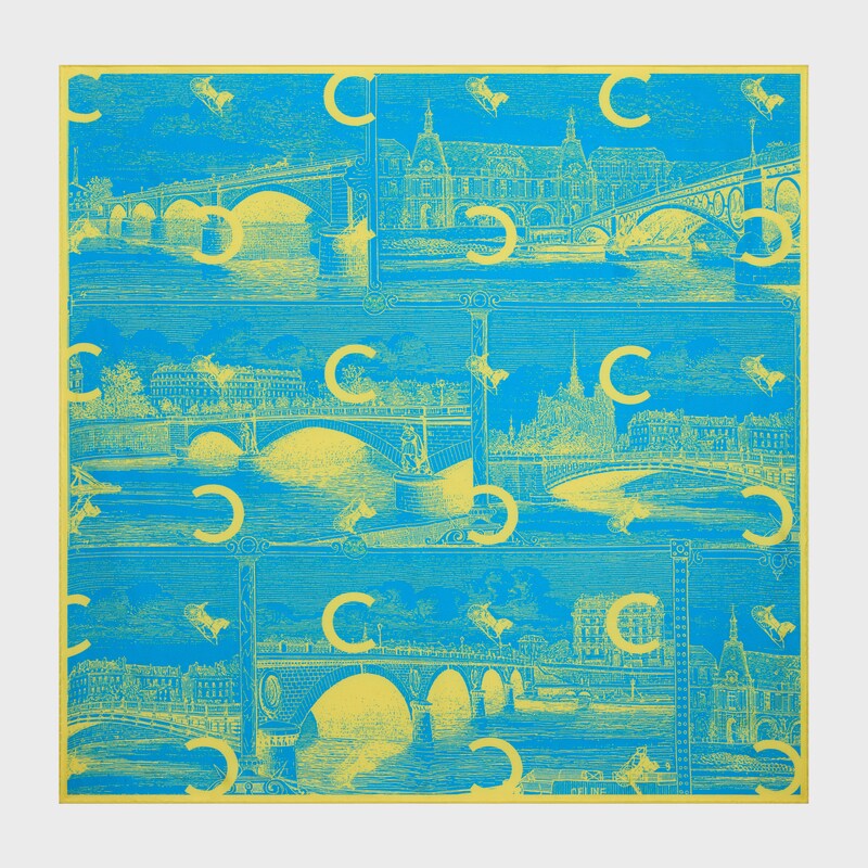 square IN silk twill - BLUE / YELLOW -  - 1 | CELINE