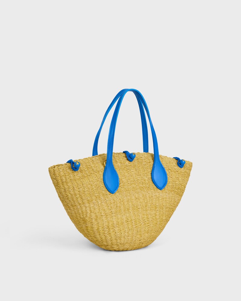 SMALL TRIOMPHE BEADS BASKET IN SISAL AND CALFSKIN - NATURAL / ULTRA BLUE - SHOULDER BAGS - 1 | CELINE