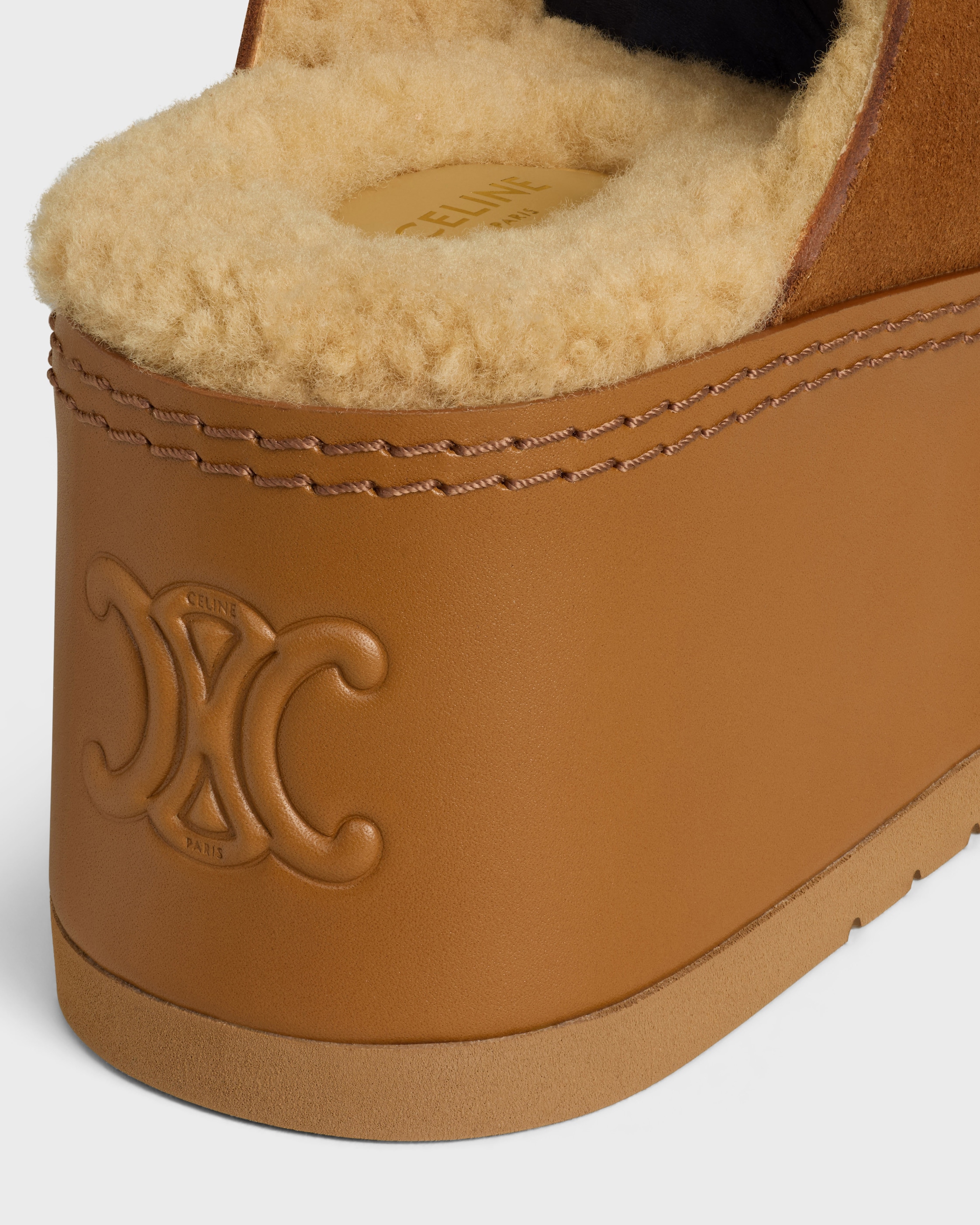 美品 CELINE 24AW エレナ ミュール シアリング 39 ムートン ボア CELINE DANA - WEDGE MULE IN Suede Calfskin - COGNAC | CELINE