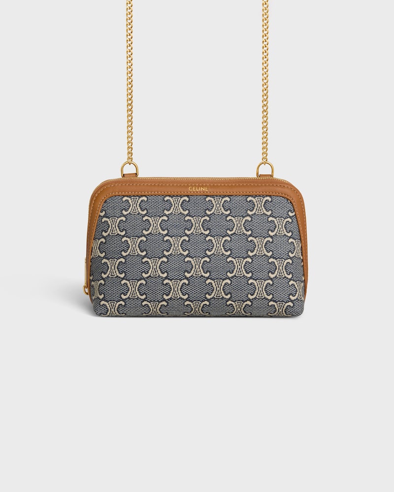 Clutch on Chain IN JACQUARD TRIOMPHE ALL OVER - NAVY/ECRU - MINI BAGS - 1 | CELINE