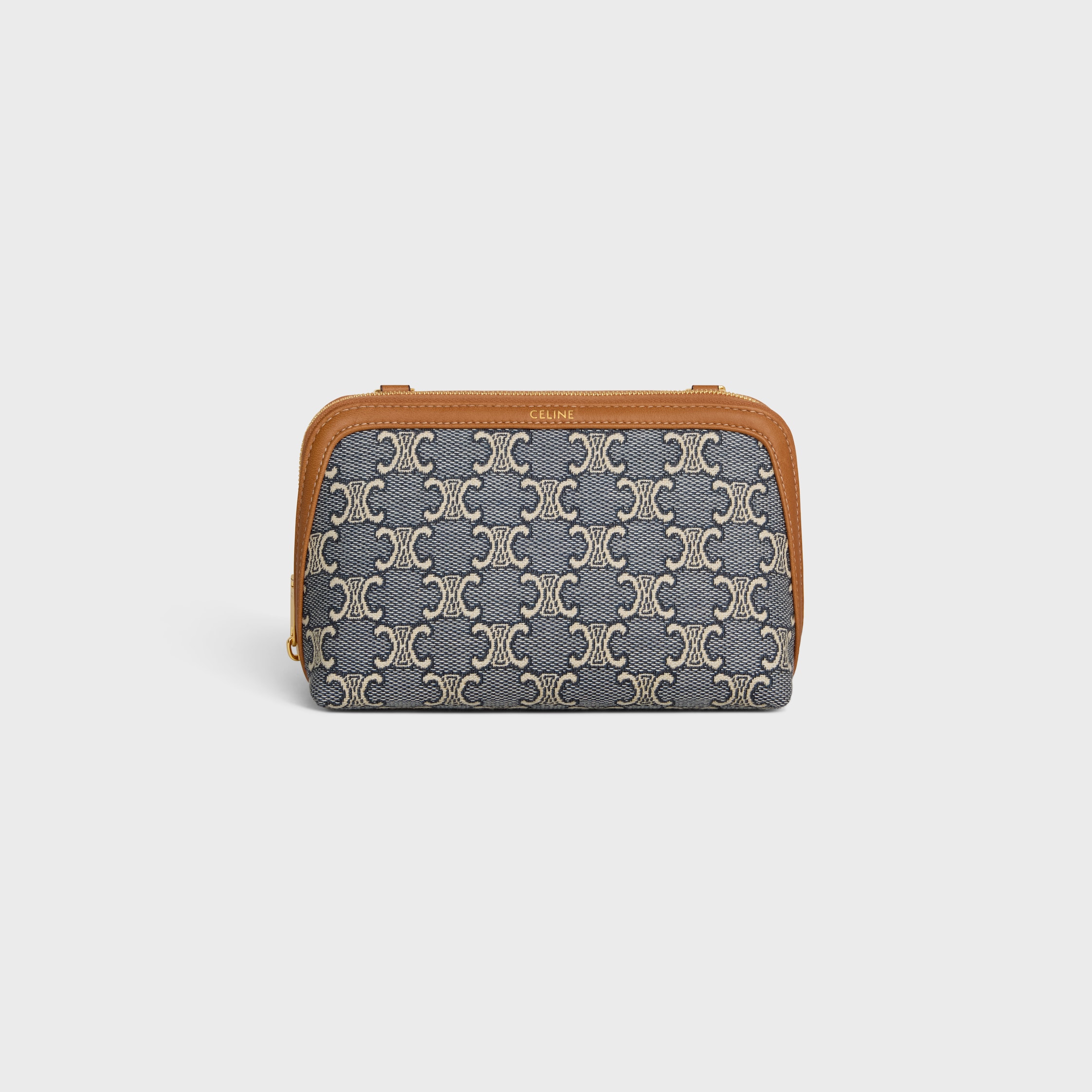 CLUTCH ON CHAIN IN JACQUARD TRIOMPHE ALL OVER - NAVY/ECRU | CELINE