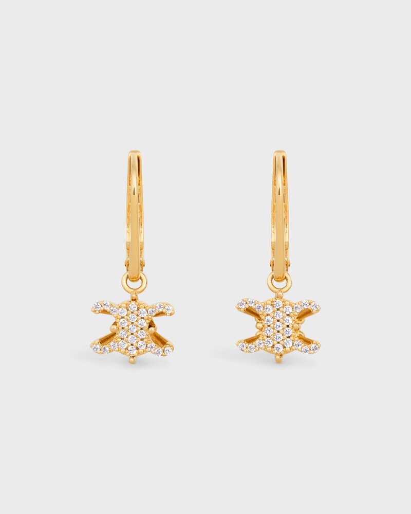 Triomphe Solitaire Sparkle Earrings in Strass and Brass with Gold Finish - GOLD - EARRINGS - 1 | CELINE