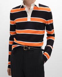 polo shirt IN STRIPED COTTON JERSEY - BLACK/WHITE/ORANGE -  - 2 | CELINE