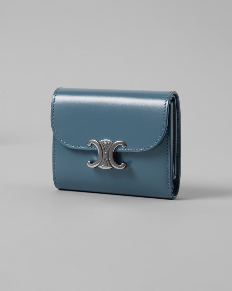 Small Flap Wallet TRIOMPHE IN Shiny calfskin - OCEAN GREY - WALLETS - 1 | CELINE