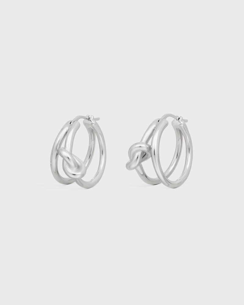 Knot Double Hoops in Brass with Rhodium Finish - SILVER - KNOT - 1 | CELINE