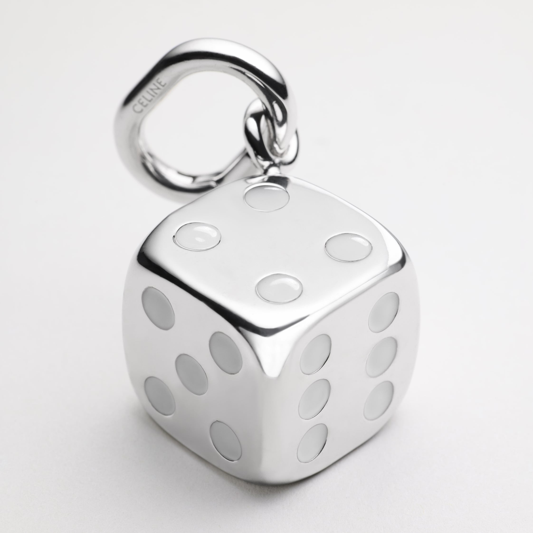CHARMS TRIOMPHE DICE IN ENAMEL AND ALUMINIUM - SILVER/WHITE | CELINE