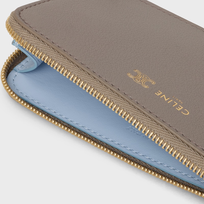 LONG ZIPPED CARD HOLDER IN SUPPLE GRAINED CALFSKIN - PEBBLE / LIGHT BLUE - NEW - 1 | CELINE