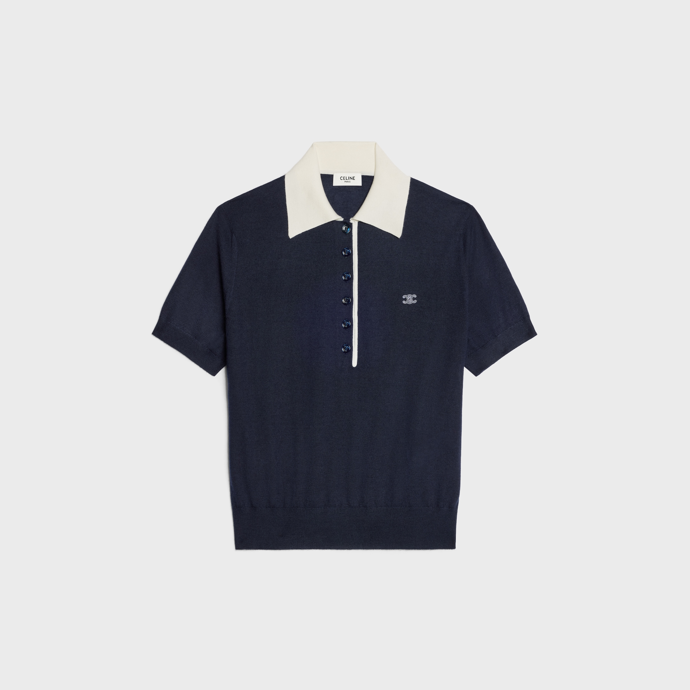 polo sweater IN fine cashmere silk - NAVY/WHITE | CELINE