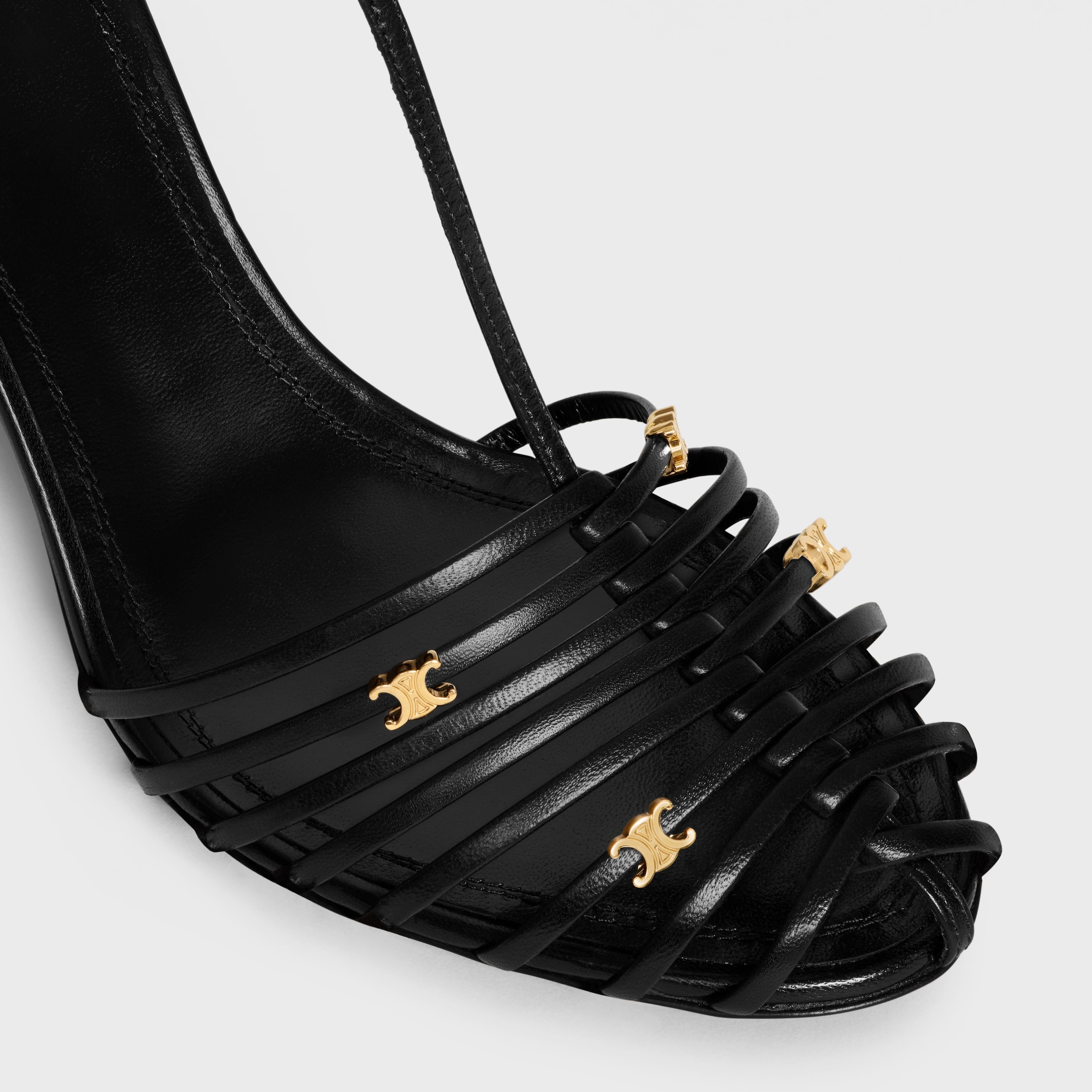 CAGE HEELED SANDAL IN GOATSKIN - BLACK | CELINE