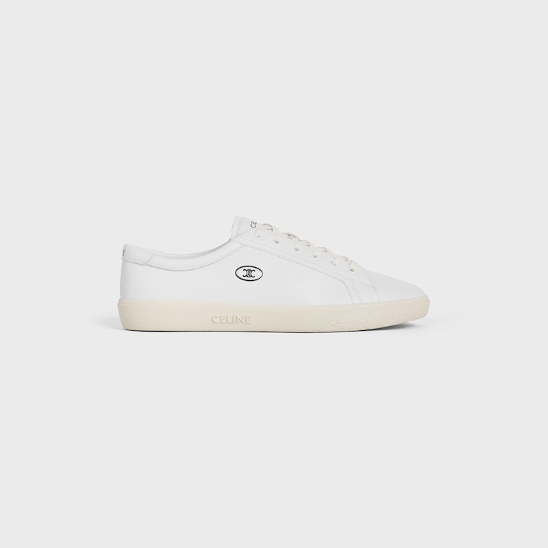 CELINE LOU LOW LACE-UP SNEAKER WITH TRIOMPHE IN LAMBSKIN - OPTIC WHITE/DARK GREY -  - 1 | CELINE