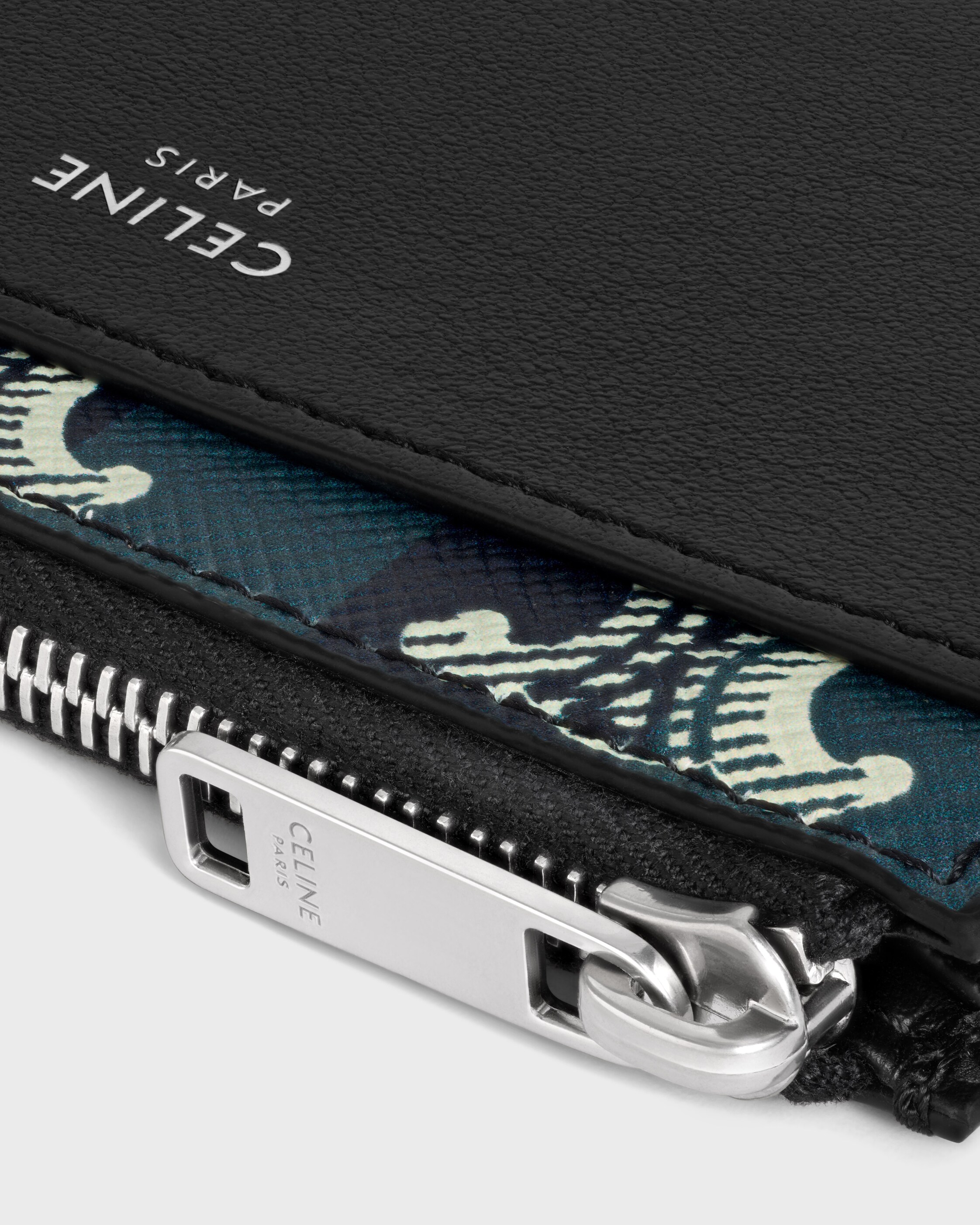 Zipped Card Holder IN Striped triomphe canvas and lambskin - BLACK