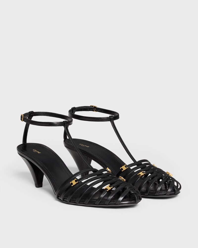 CAGE HEELED SANDAL IN GOATSKIN - BLACK -  - 1 | CELINE