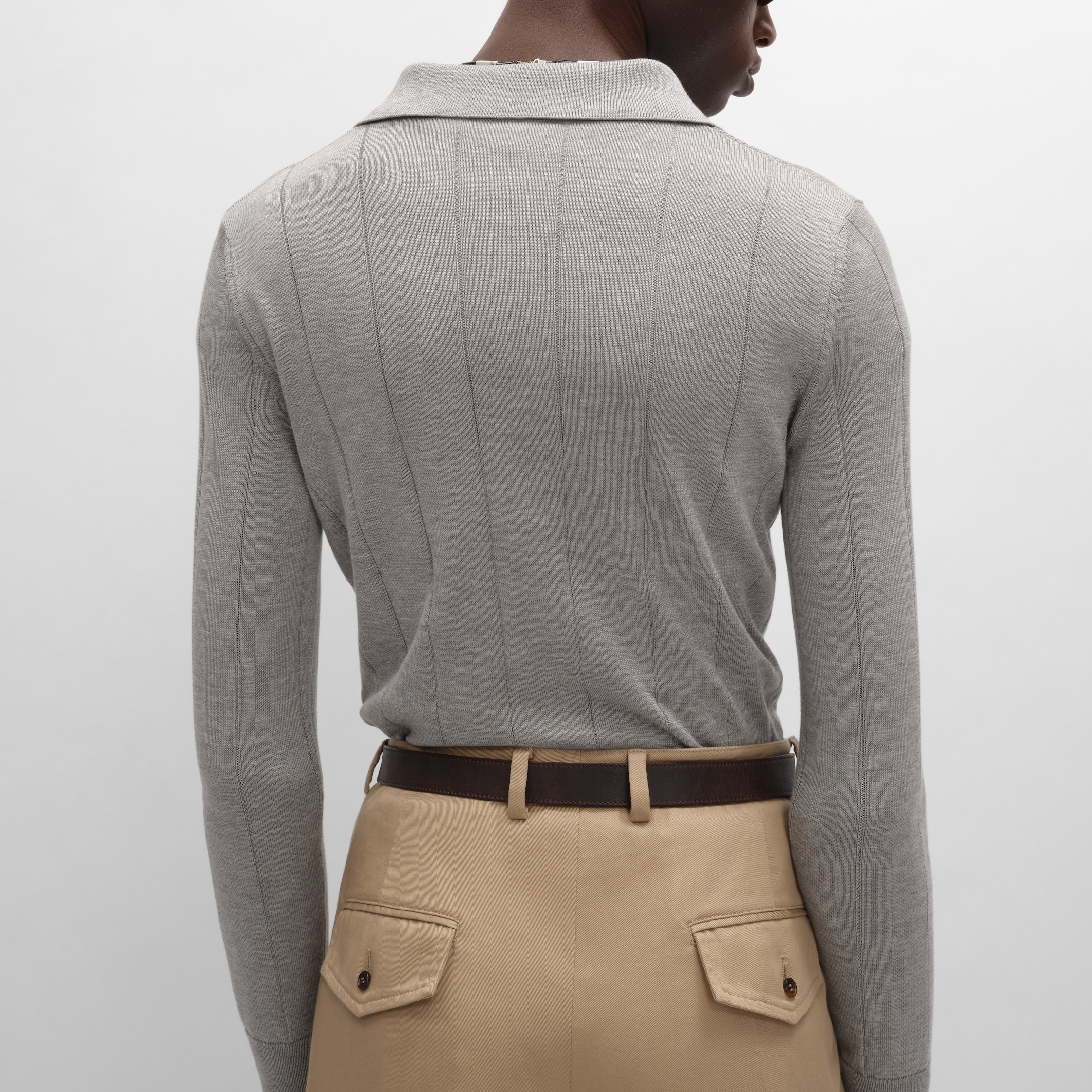 POLO IN FINE SILK AND COTTON - LIGHT GREY | CELINE